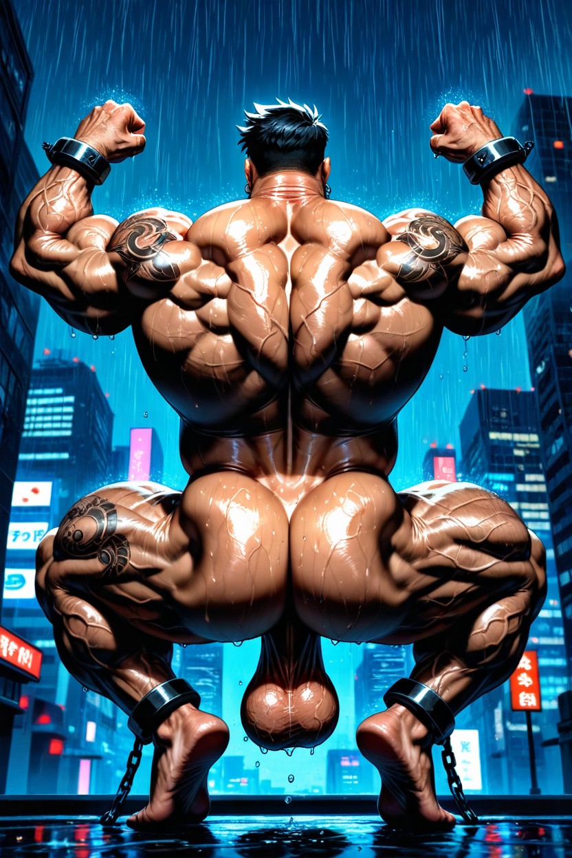 Big Earrings, Detailed Muscles, Squatting AI Gay Porn