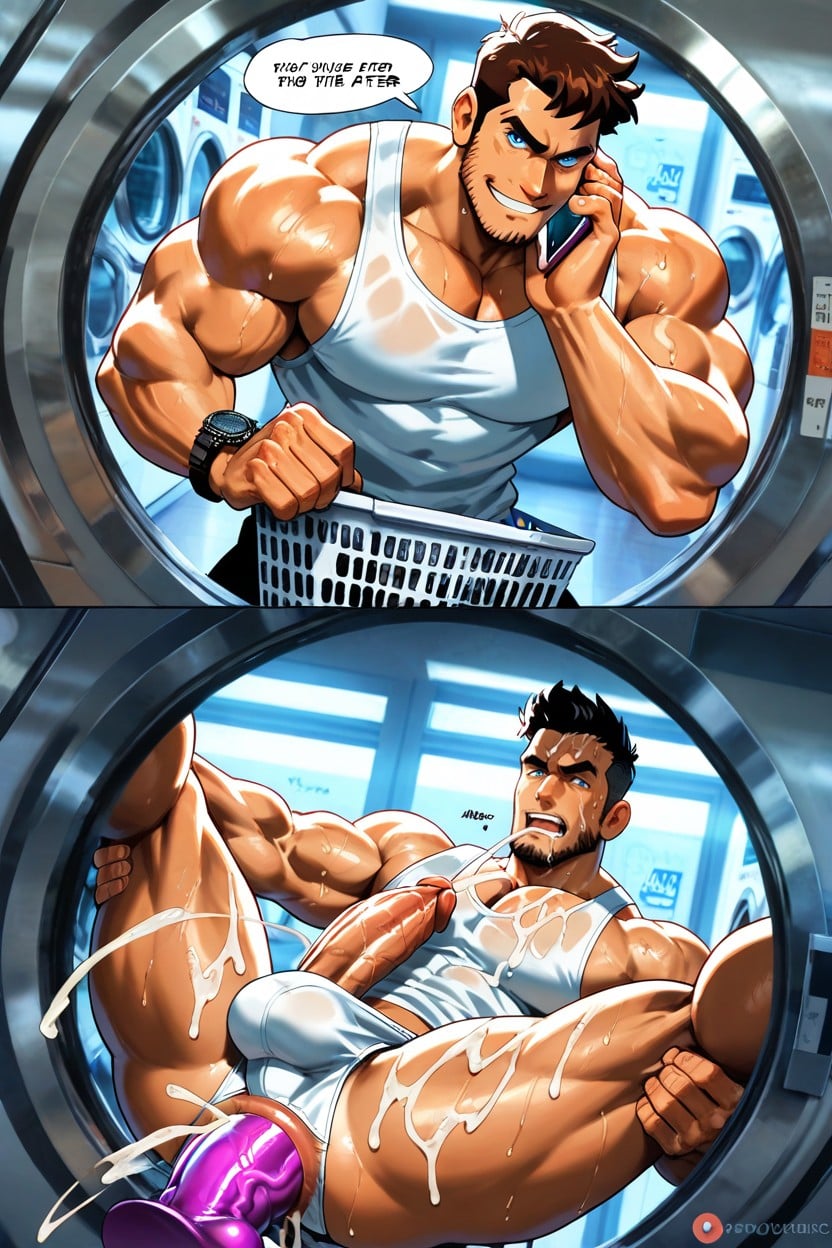Full Laundry Basket Hiding A Dildo Inside, Base Of Cock Reveals, Huge Hands AI Gay Porn