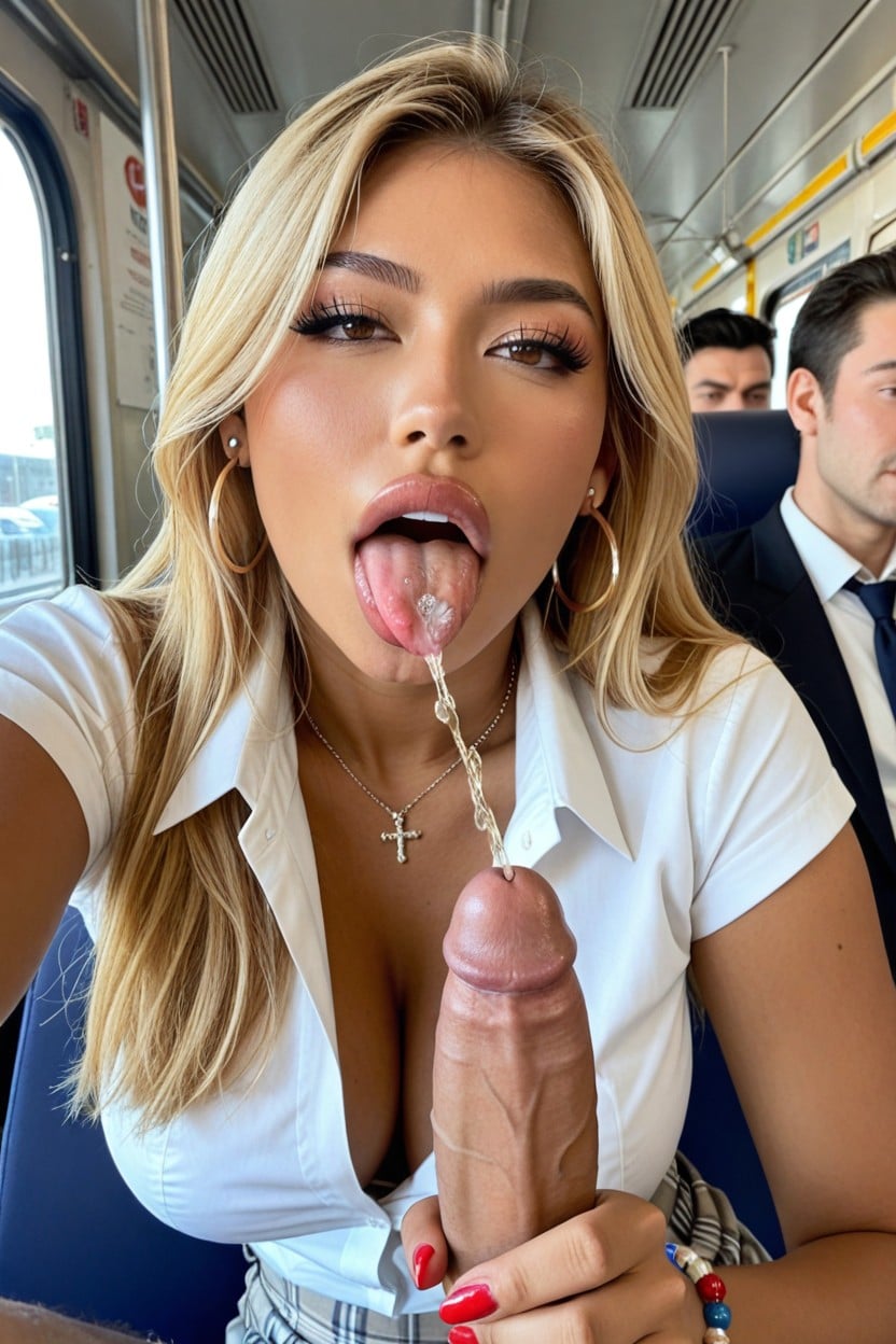 Wide Angle, Making A Peace Sign With One Hand, Piss Drinking AI Porn