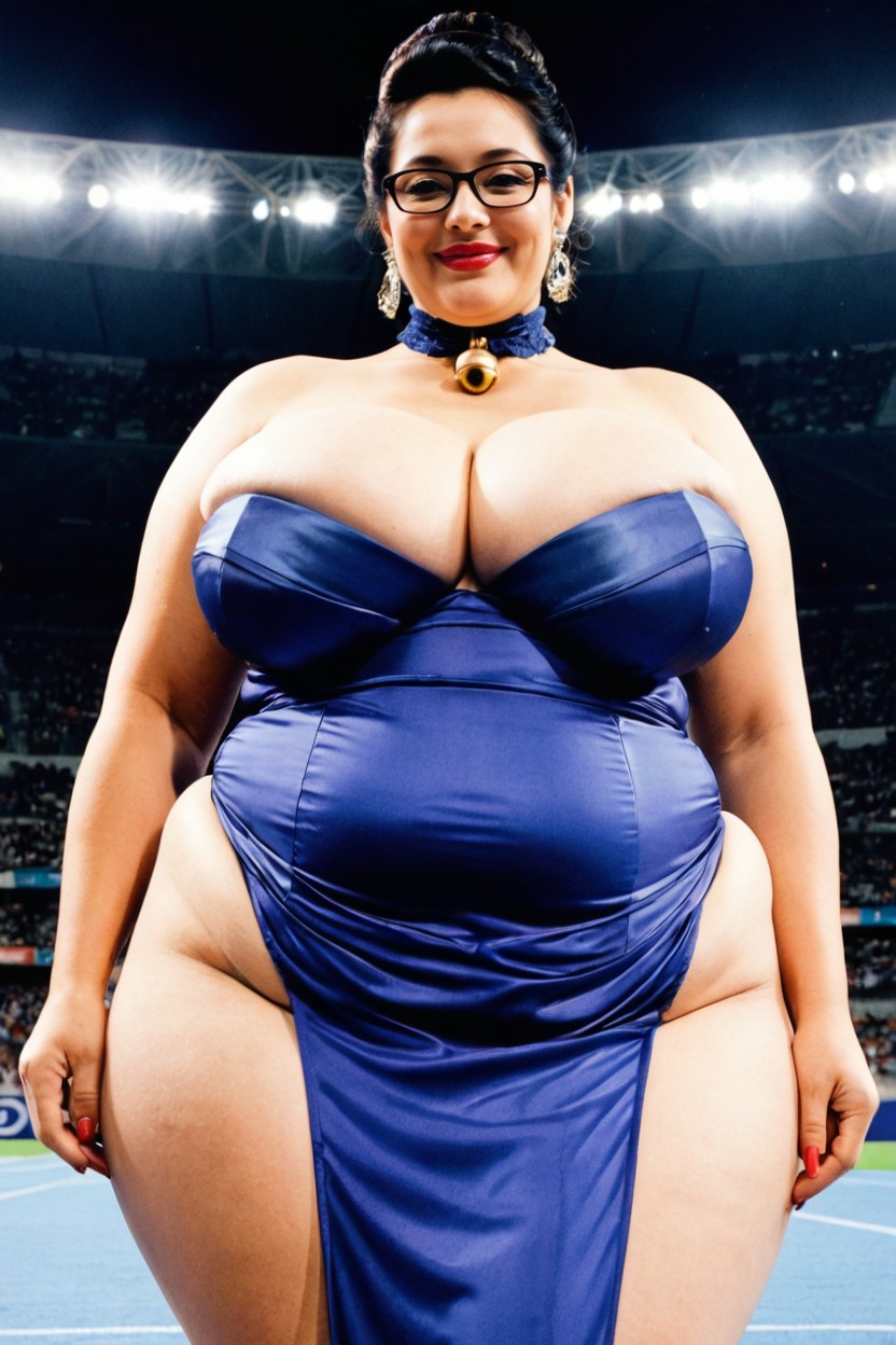 Clothed Hyper Colossal Saggy Breasts, Front View, Model Pose BBW AI Porn
