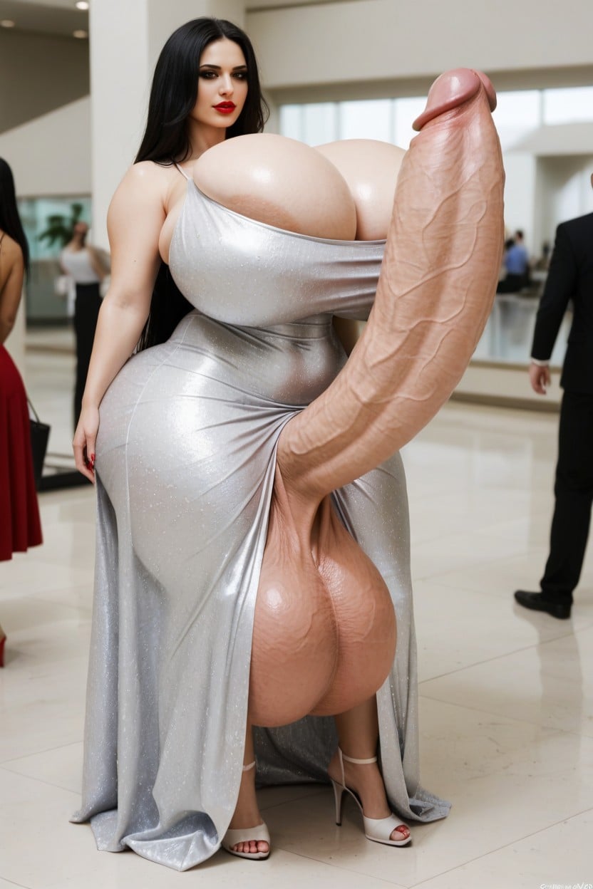 Erection Above Her Own Head, Giant Penis Expansion, Standing Shemale AI Porn