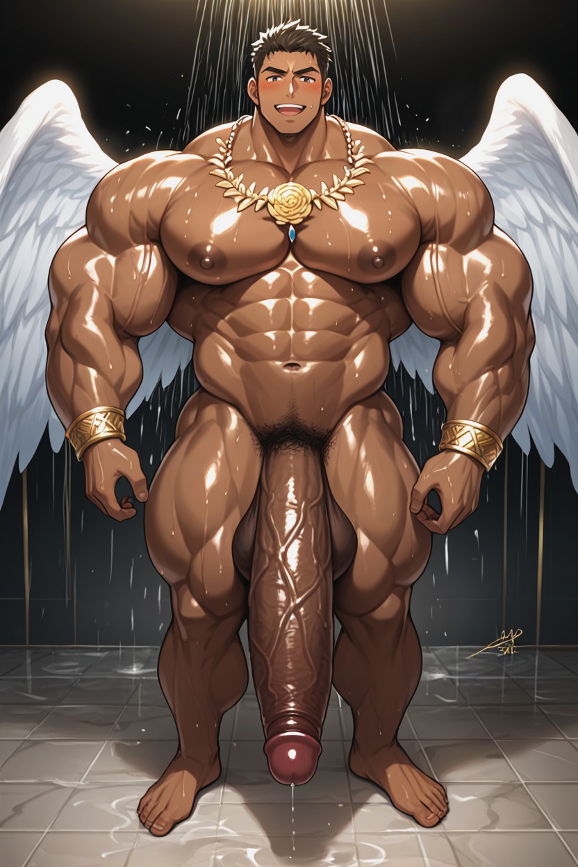 Growing Cock, Hyper Big Pecs, Showering ゲイAIポルノ