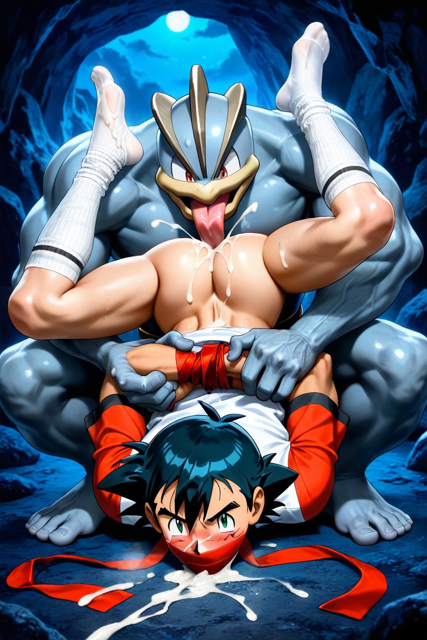 Cum On Body, Machamp Groping From Behind, Hands Tied Behind Back ゲイAIポルノ