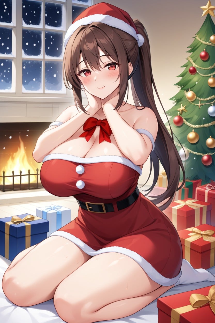 Large Breasts, Ponytail, Oiled Skin AI Porn