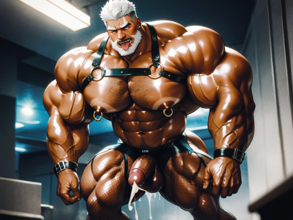 Midlife Male Bottom, Gay Sex, Leather Breast Harness AI Gay Porn