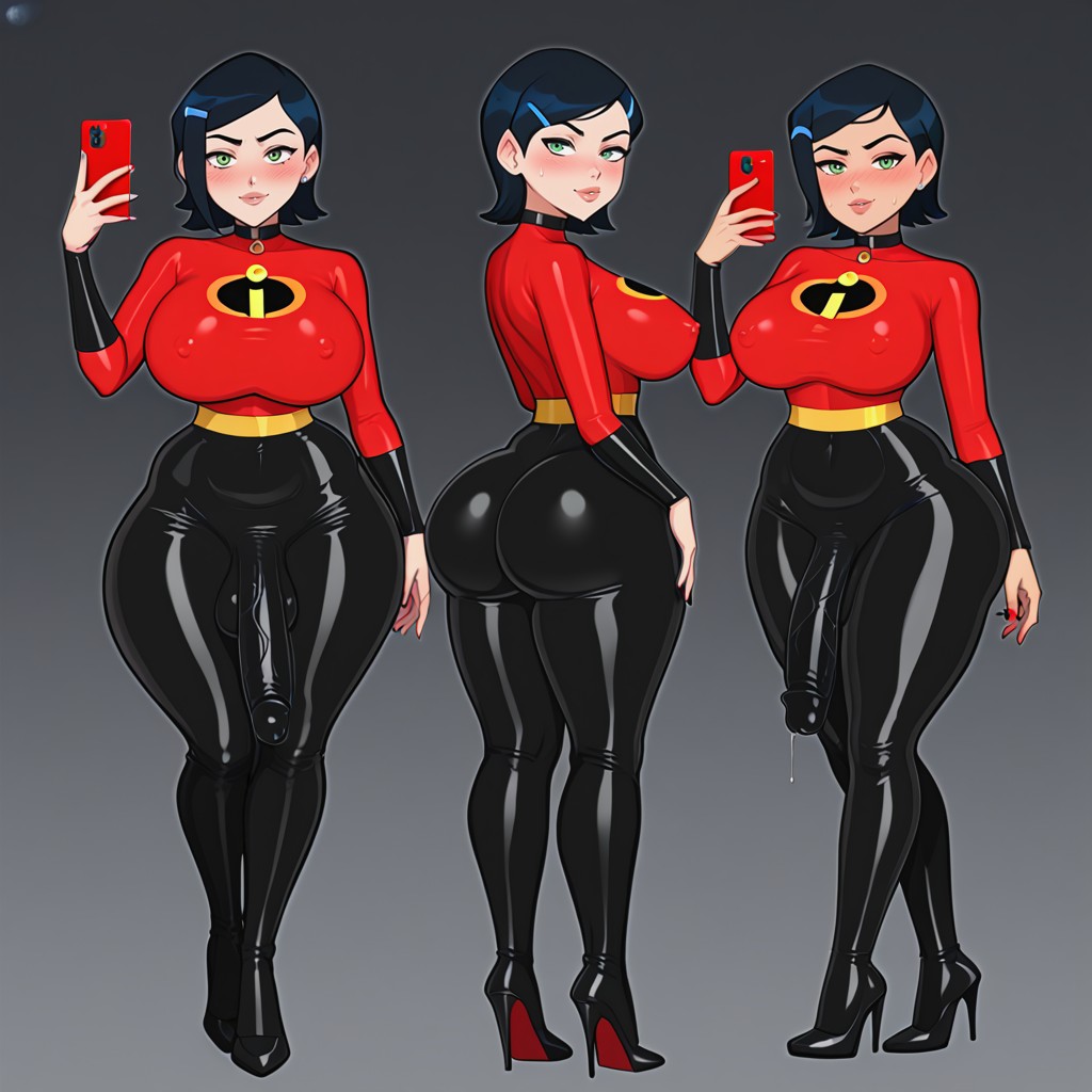 Red Latex Bodysuit From The Incredibles, Oily Skin, Ultra Sexy Figure Shemale AI Porn