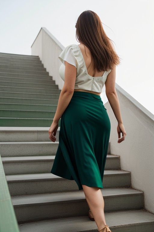 Rear View, Outdoors, White Blouse AI Porn