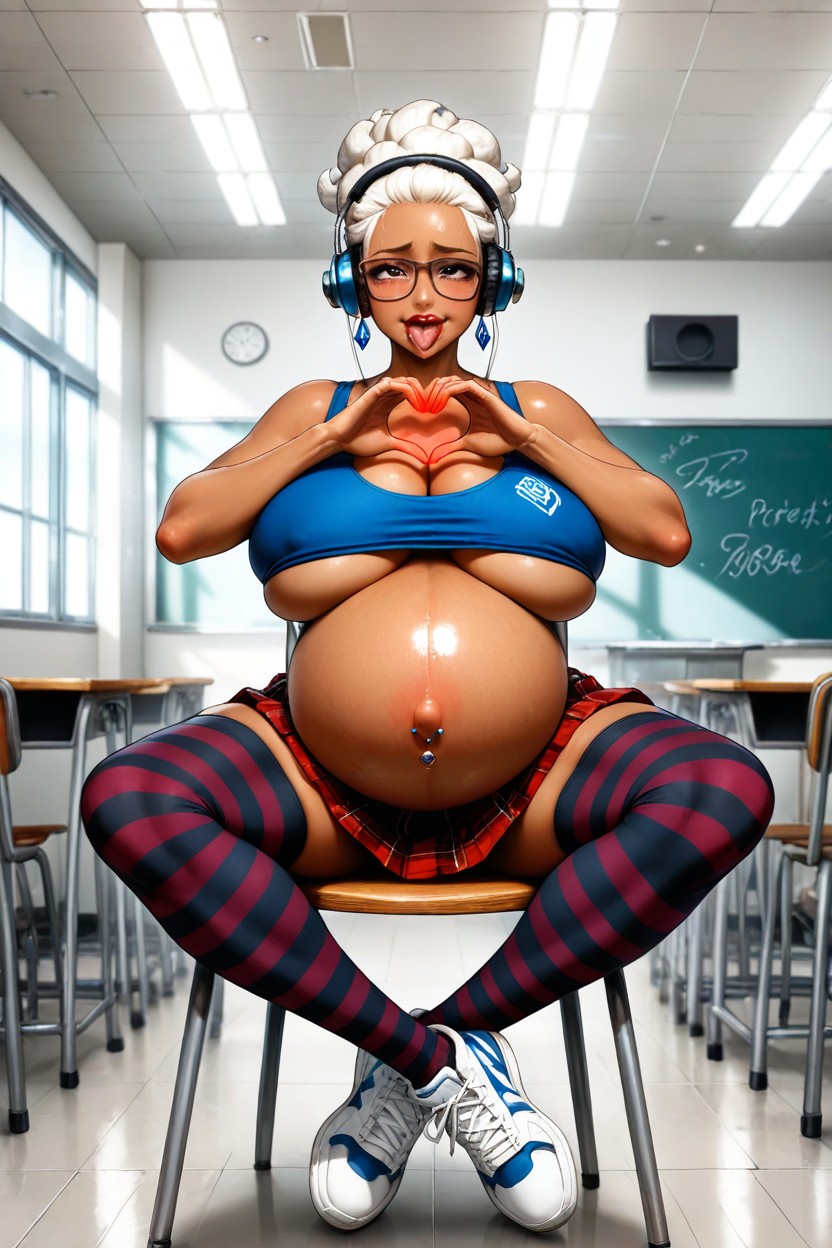 Look At Viewer, Extremely Heavily Pregnant, Earrings Hentai AI Porn