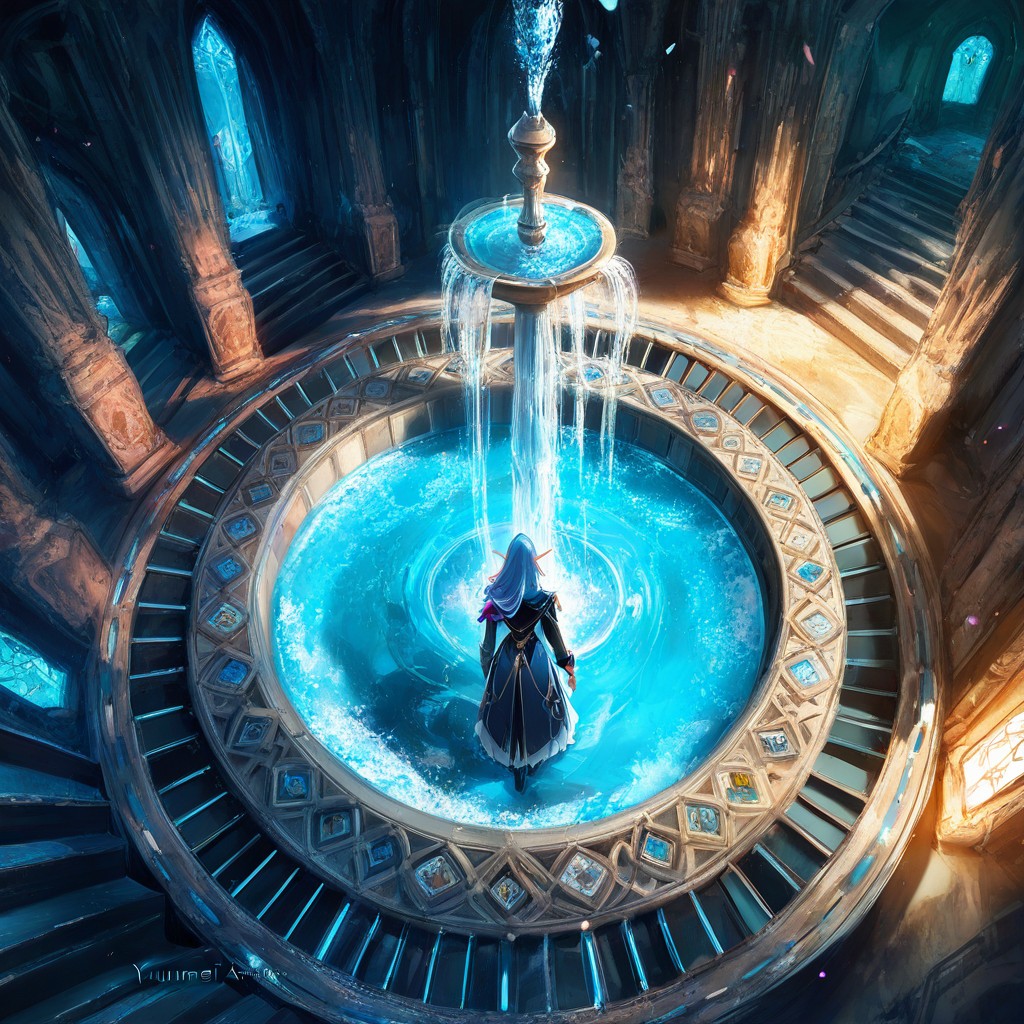 Cinematic Fountain, Long Airy Hair, Yuumei AI Porn