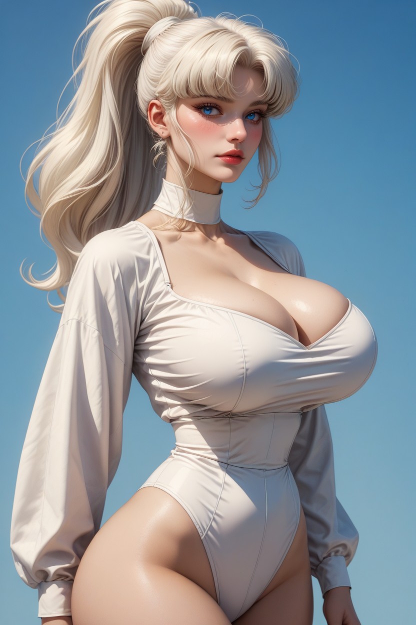 Exaggerated Waist, Perfect Skin, Soft Pale White Skin AI Porn