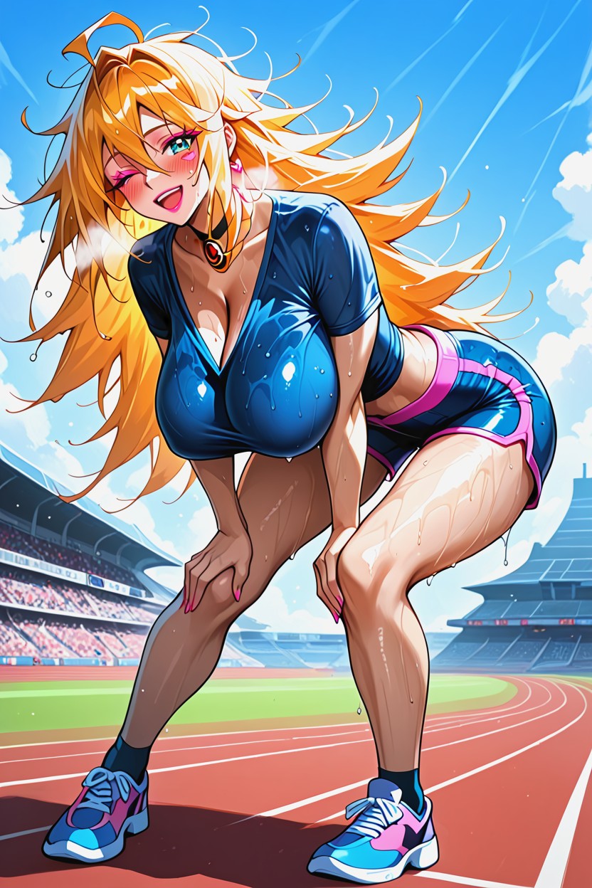 Bending Over, Track And Field, Light Blue Gym Shirt Hentai AI Porn