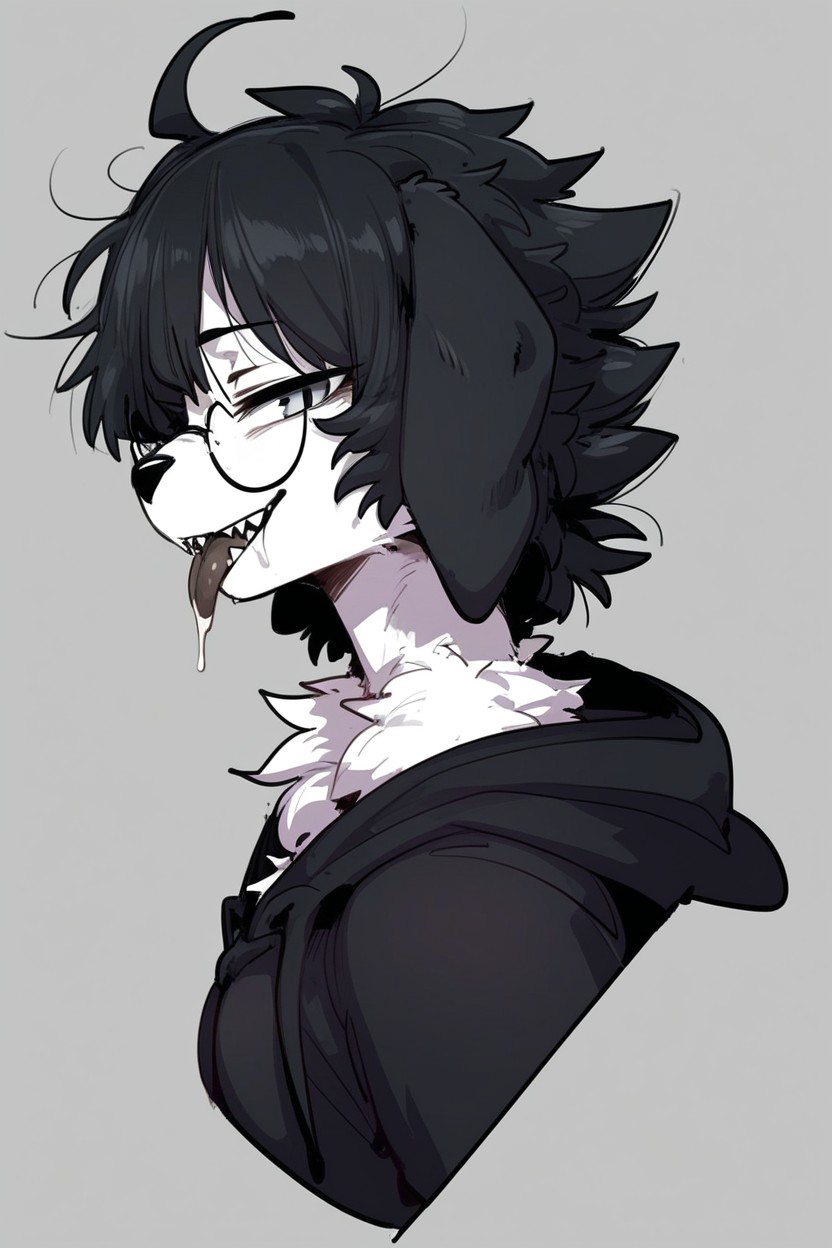 Снимок До Груди, Null Art Style, Wearing Black Crop Oversized Hoodie Фурри AI порно