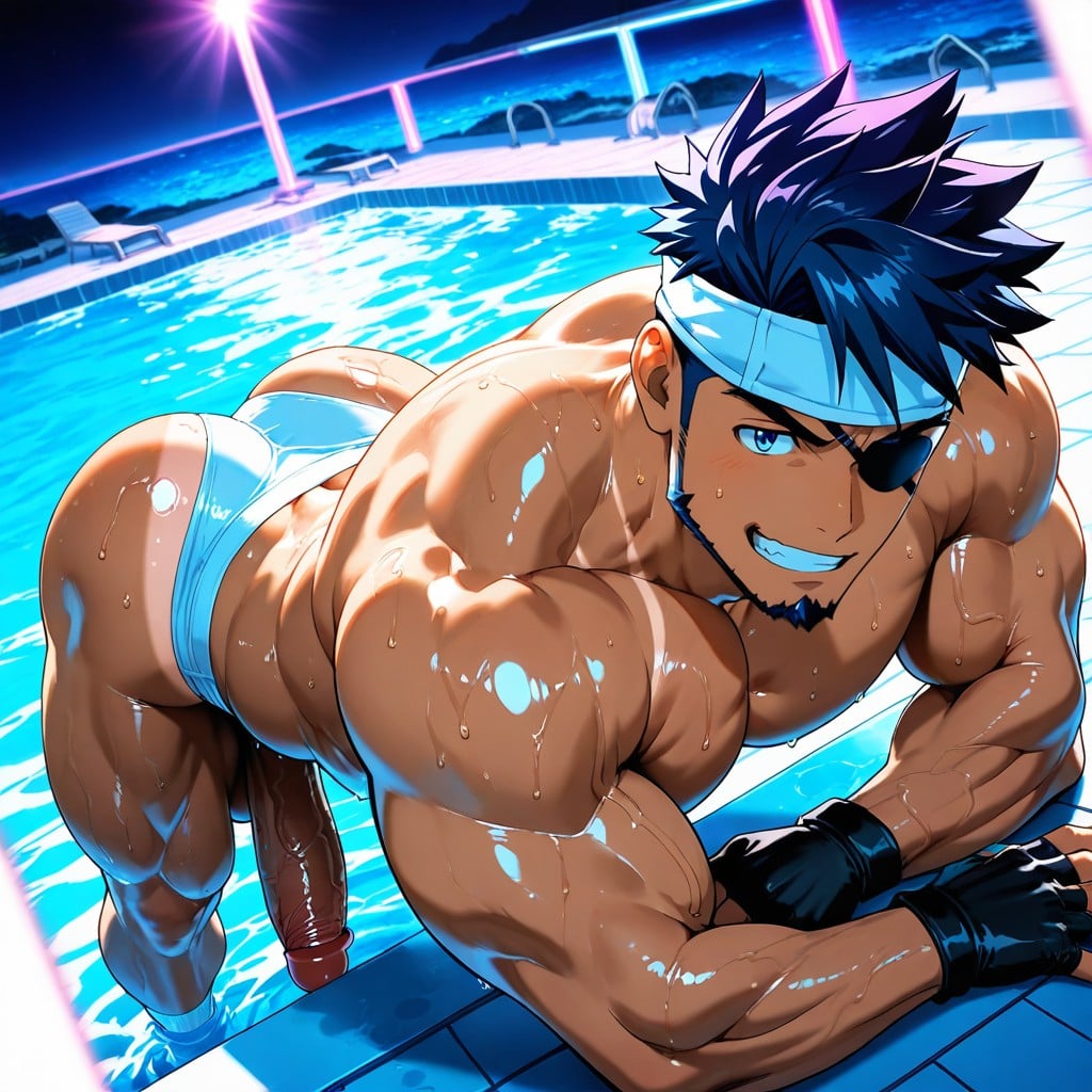 Ocean Waves, Dark Blue Hair, Bent Over AI Gay Porn