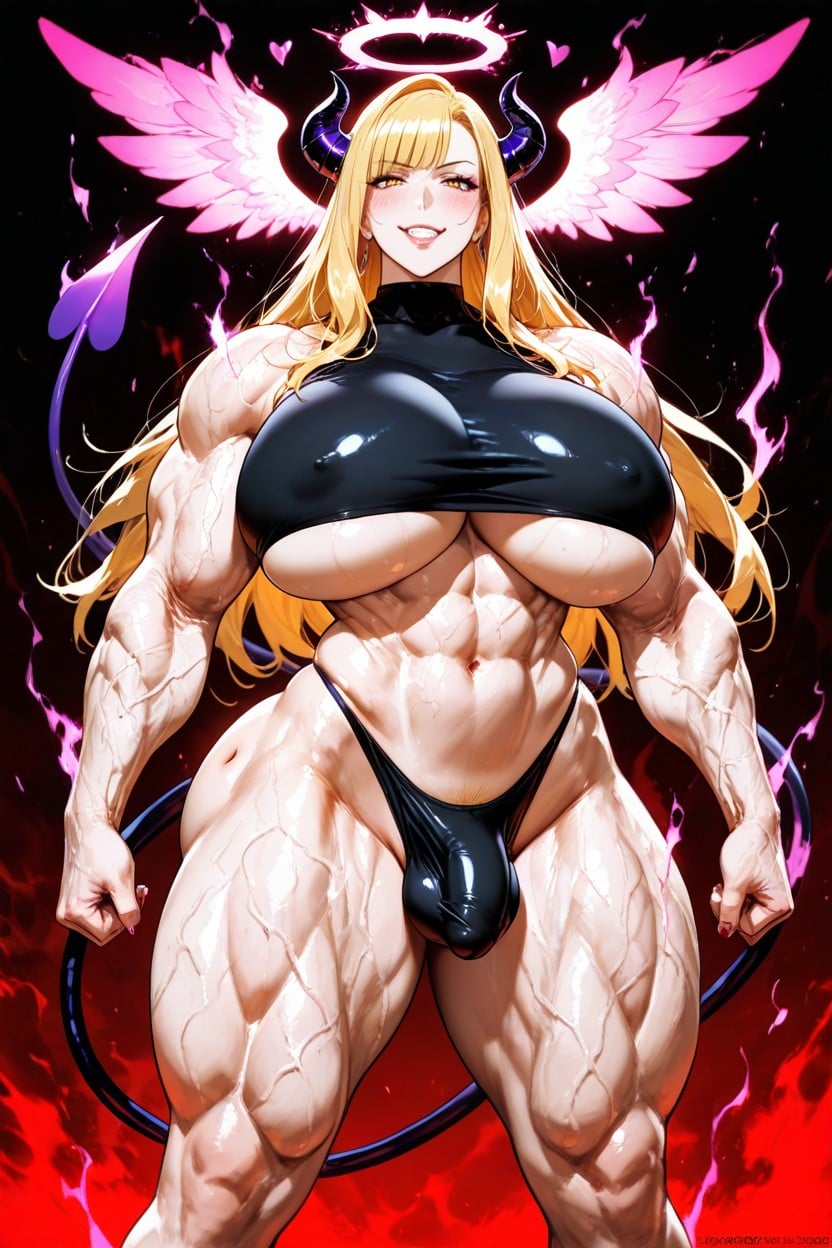Wicked Smile, Wide Hips, Large Muscular Body Hentai AI Porn