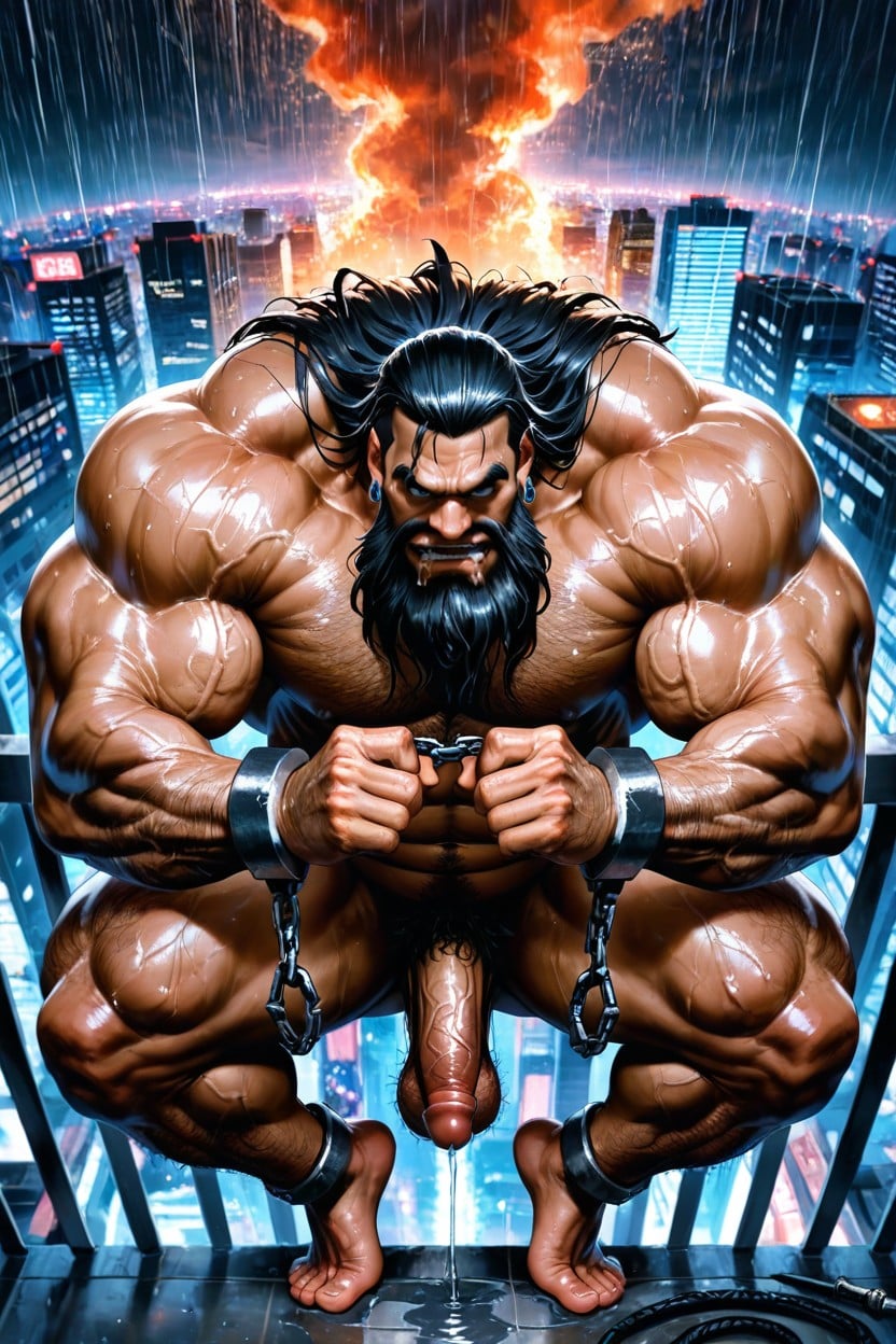 Hyper Muscular Body, Long Black Beard, 18+ ゲイAIポルノ