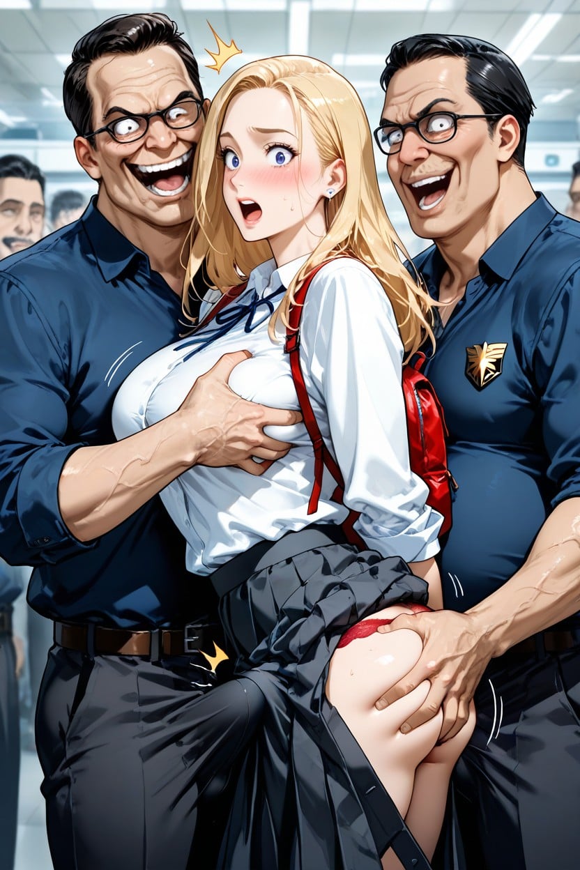 Man Holding Woman's Arms Behind Her Back, Woman With Surprised Face, Motion Line Hentai AI Porn