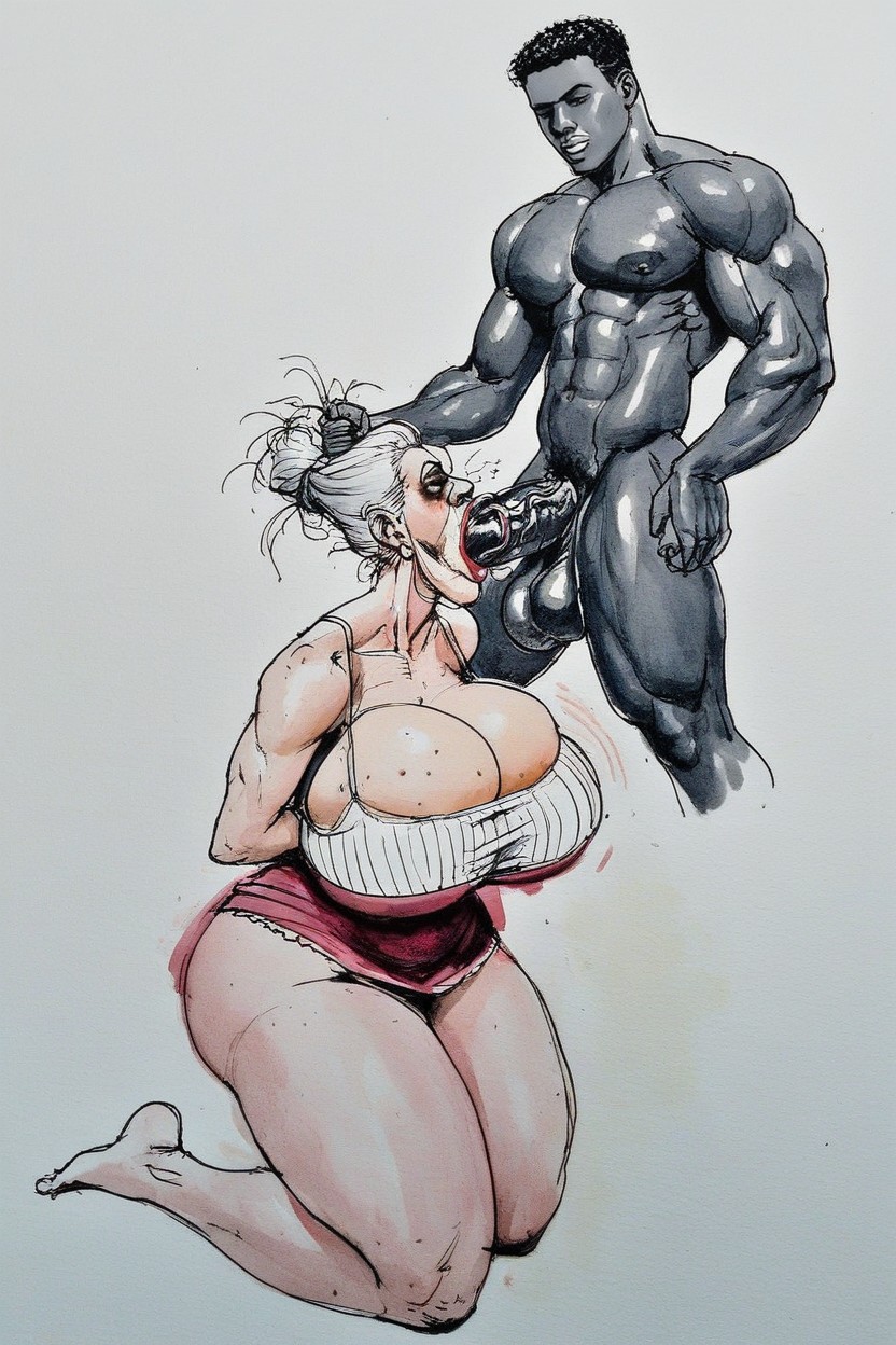 Bbc, Granny, Interracial Deepthoat With A Gigantic Bald Black Man AI Porn