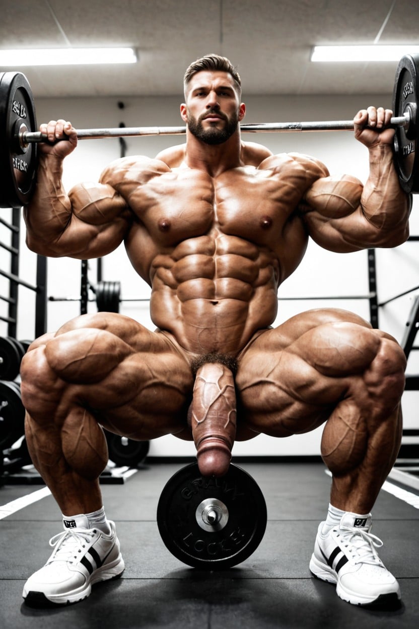 Overhead Press Lockout Position, Dark Brown Hair, Full Body AI Gay Porn