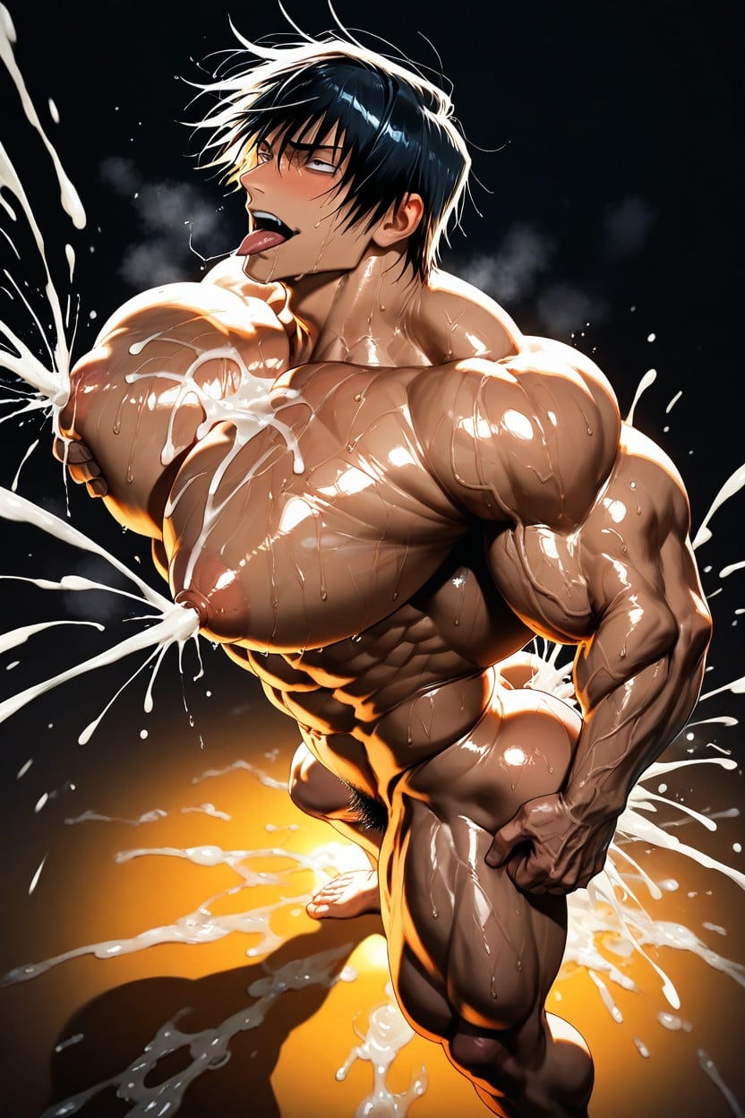 Body Covered In Thick Cum, Thighs, Side View AI Gay Porn
