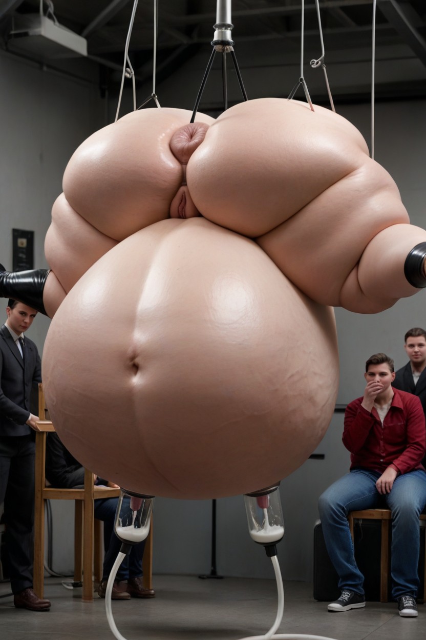Many People Around, Sharp Pink Nipples, Hanging In Air BBW AI Porn