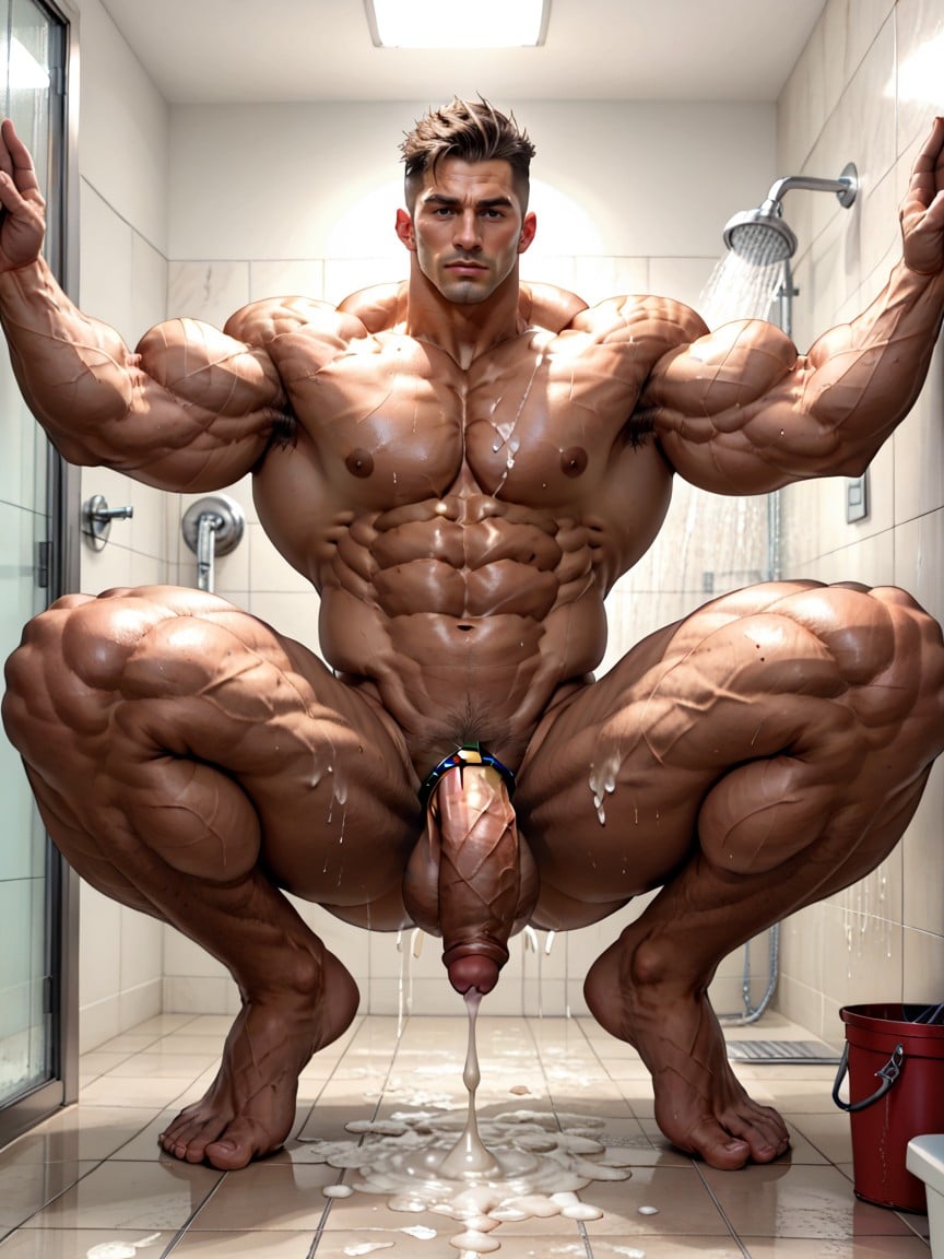 Cock Ring, Low Angle, Mountainous Bulging Deltoids AI Gay Porn