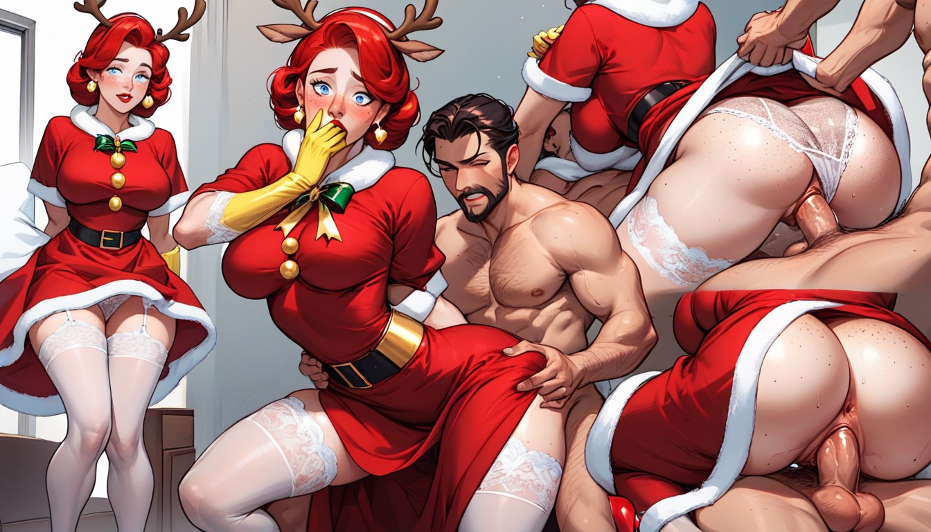 Red Santa Dress, Hair Pulling, Woman Back AI Porn