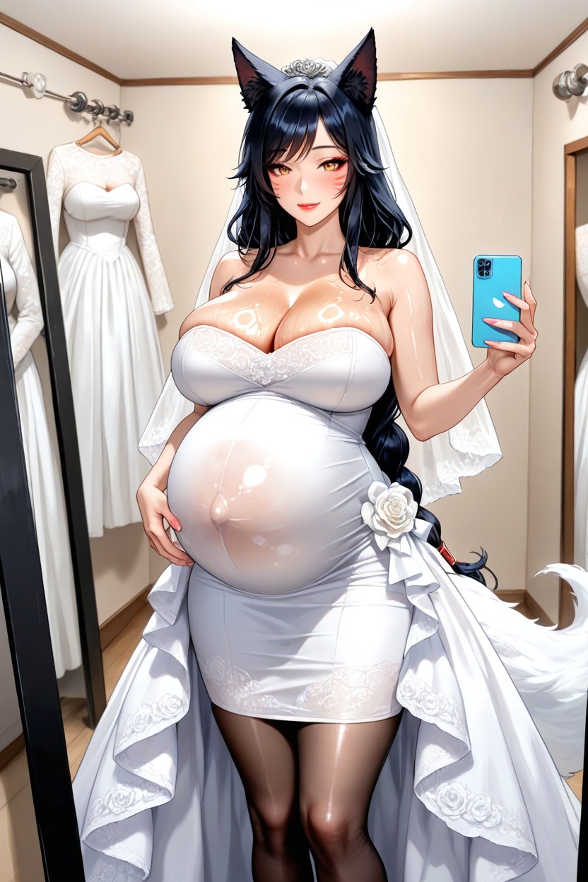 Pregnant, High Resolution, Pale Dress Hentai AI Porn