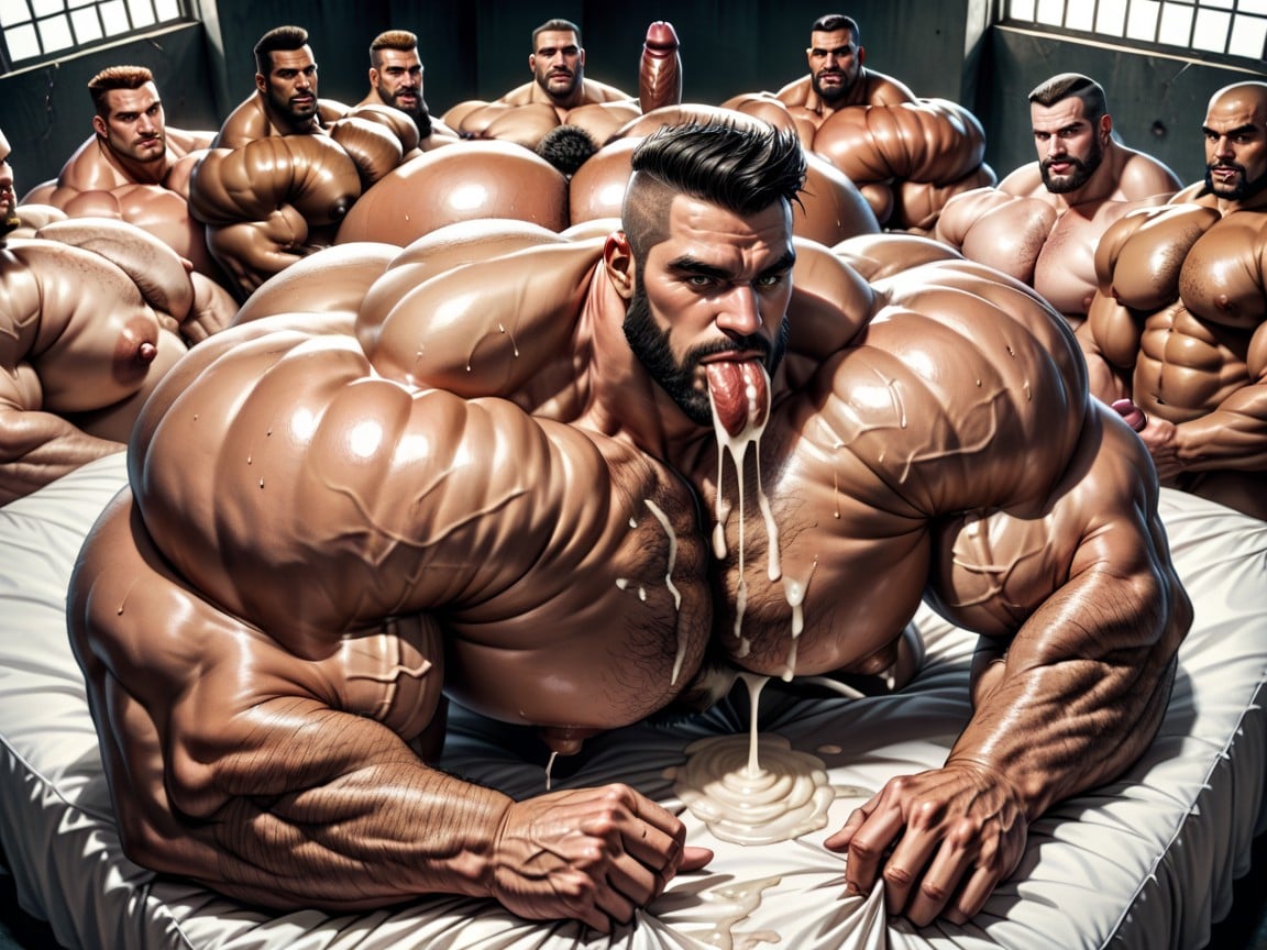 Gang Bang, Huge Hyper Asses, Rough Chiseled Tough Looking Transmen AI Gay Porn