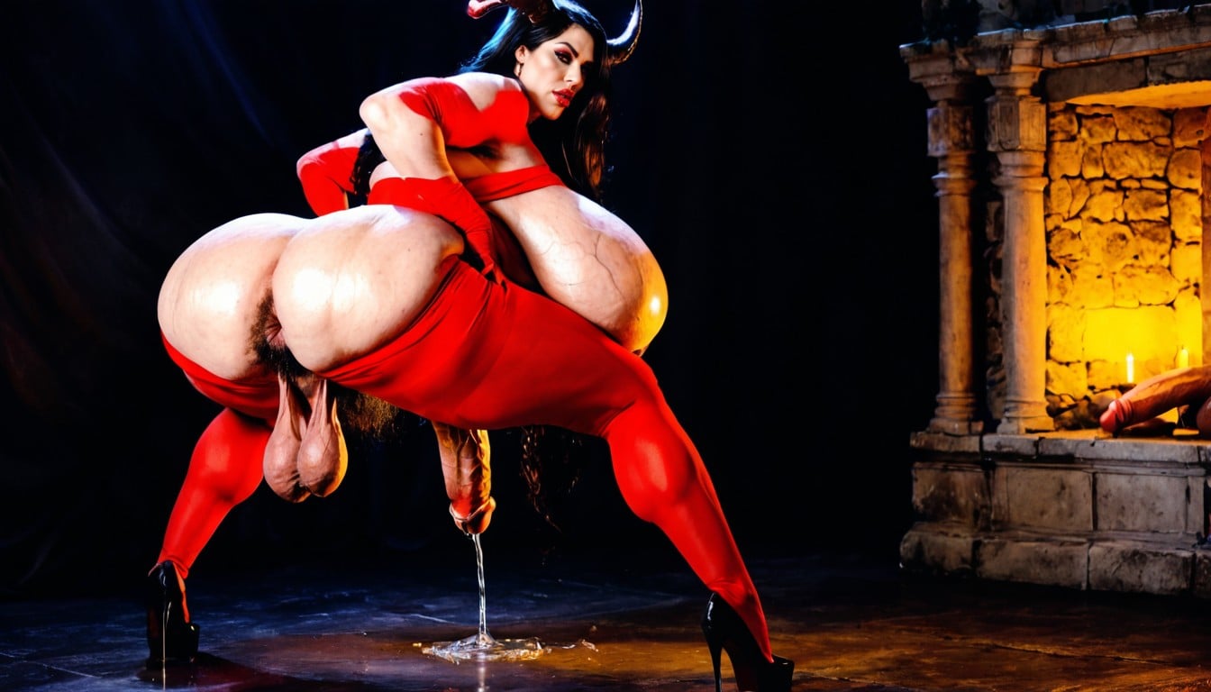 Shapely Body, Squatting, Balls Are Visibly Heavy And Engorged Shemale AI Porn