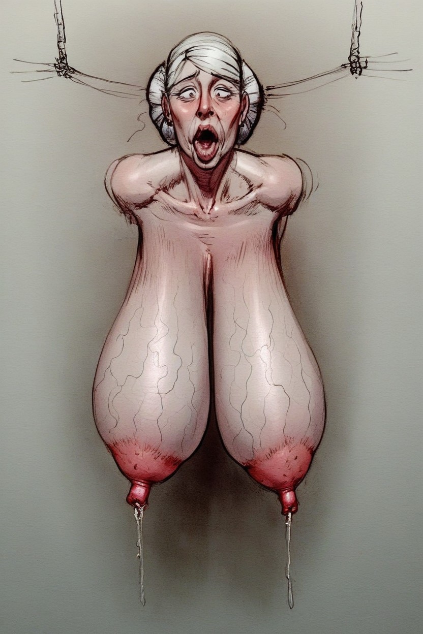 Extremely Huge Natural Tits, Very White Skin, The Arms Are Completely Dressed AI Porn