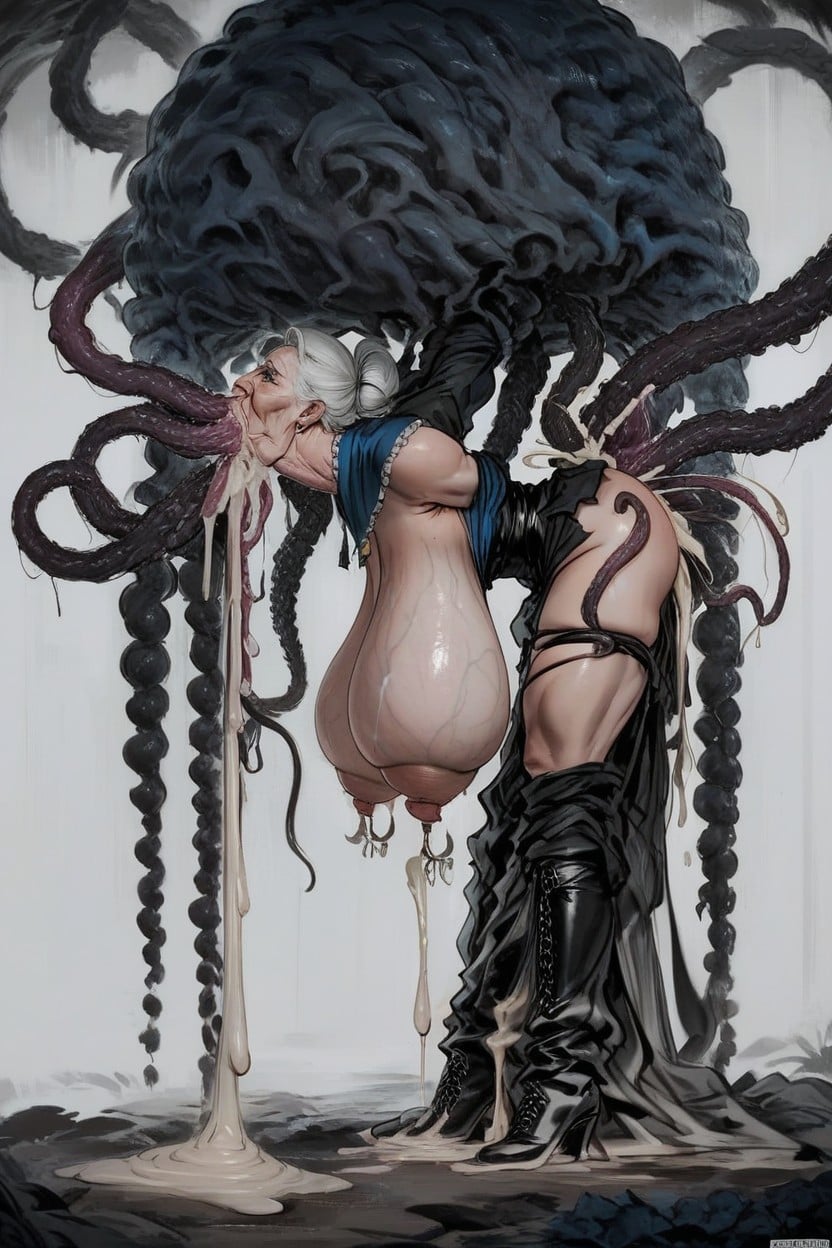 Massive Pendulous Breasts, Hyper Arched Back, Attached AI Porn