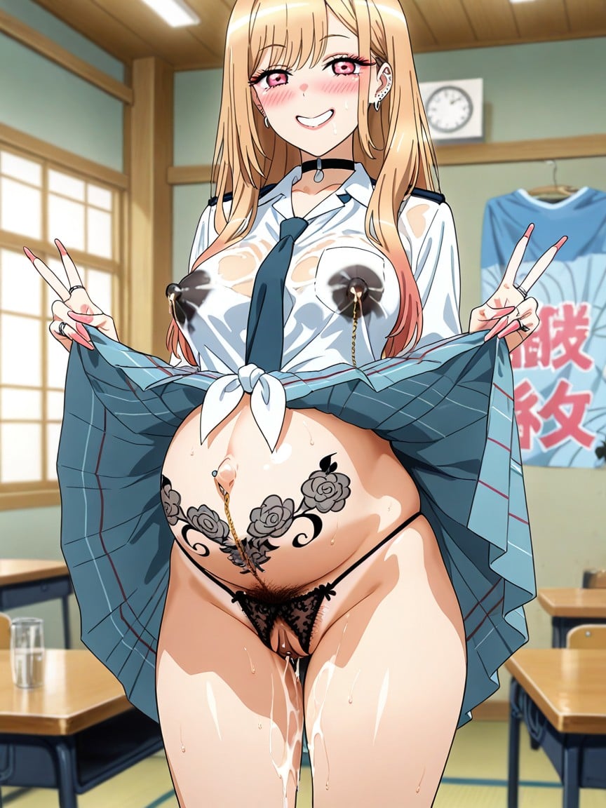 Nipple Piercing, Black Spade Tattoo, Puffy Nipple Hentai AI Porn