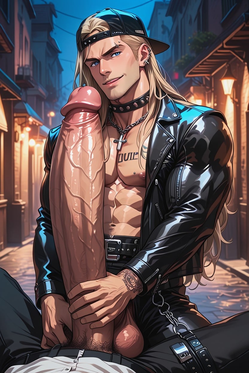 Hyper Penis The Bottom Is A Muscular Gay Sex, Penis Disproportionally Big, Long Hair ゲイAIポルノ
