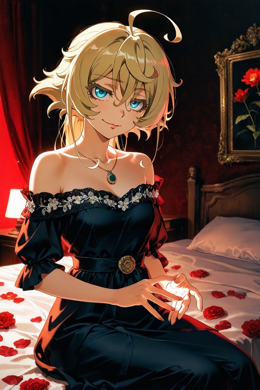 Red Lighting, Tanya Von Degurechaff From Youjo Senki, Draped Background Hentai AI Porn