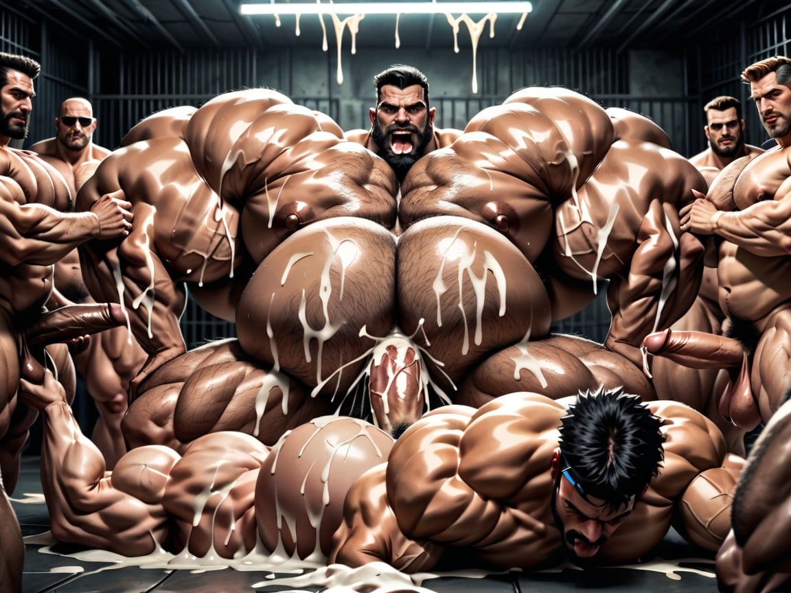 Tongue Out, Massive Muscles, Side View AI Gay Porn
