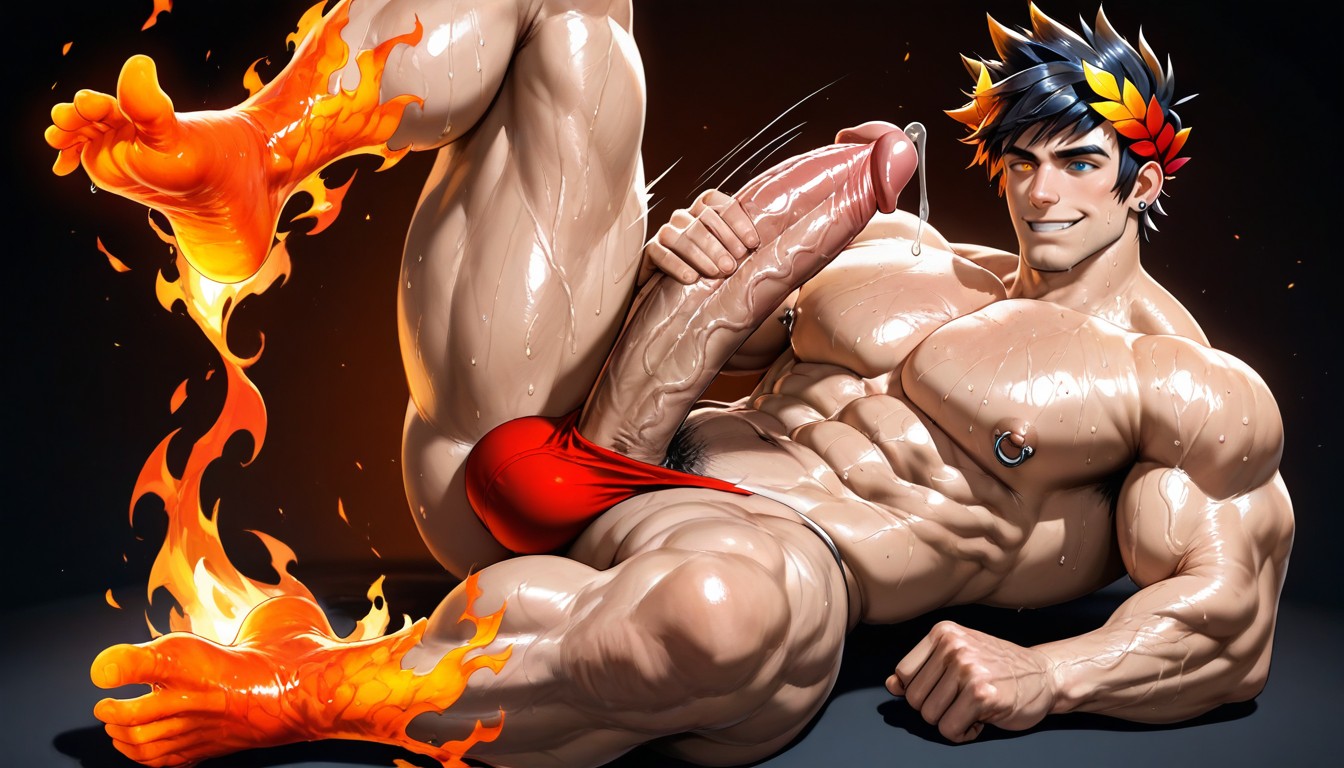 Wearing A Red Thong, Feet Of Fire, Mythological AI Gay Porn