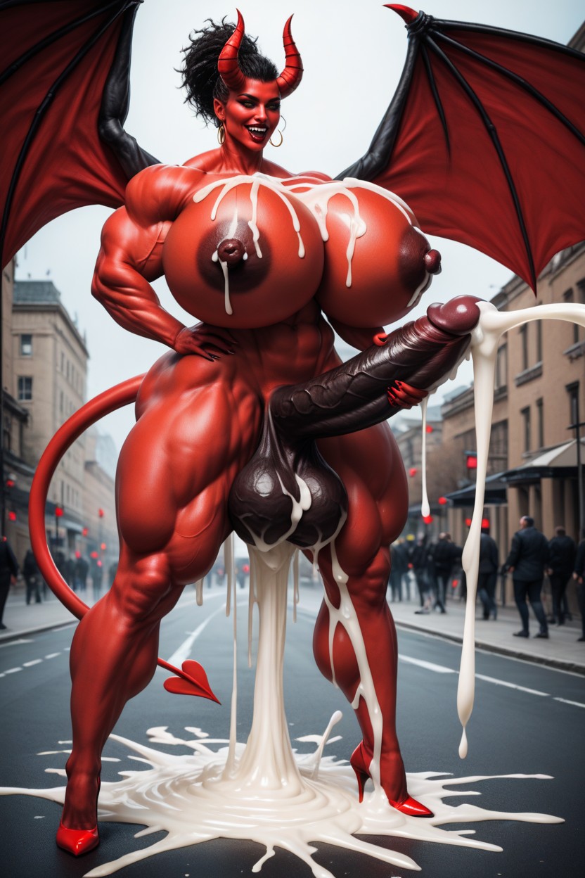 Succubus Back Big Wings, Slicked, Ahegao Shemale AI Porn