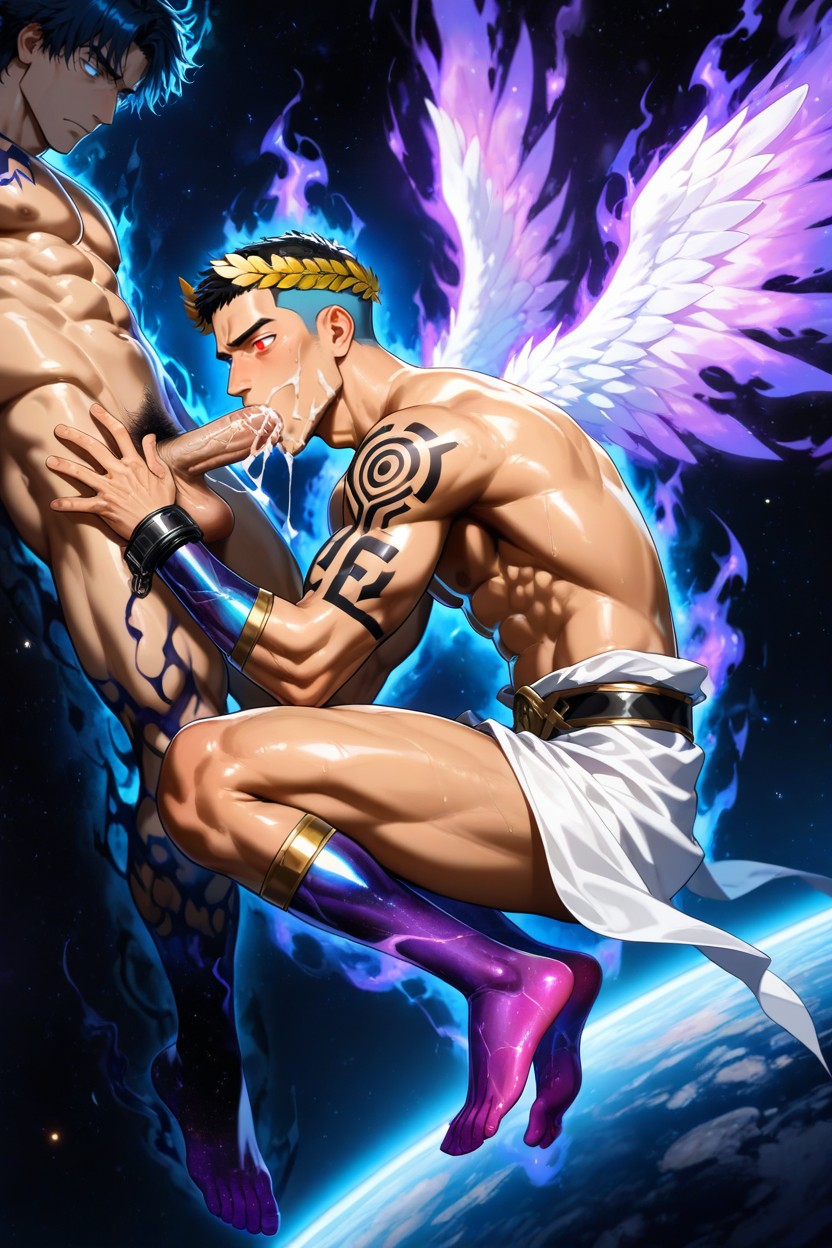 God Physique, Cosmic Distortion Goo On Magic Wings, Outside A Greek Temple AI Gay Porn