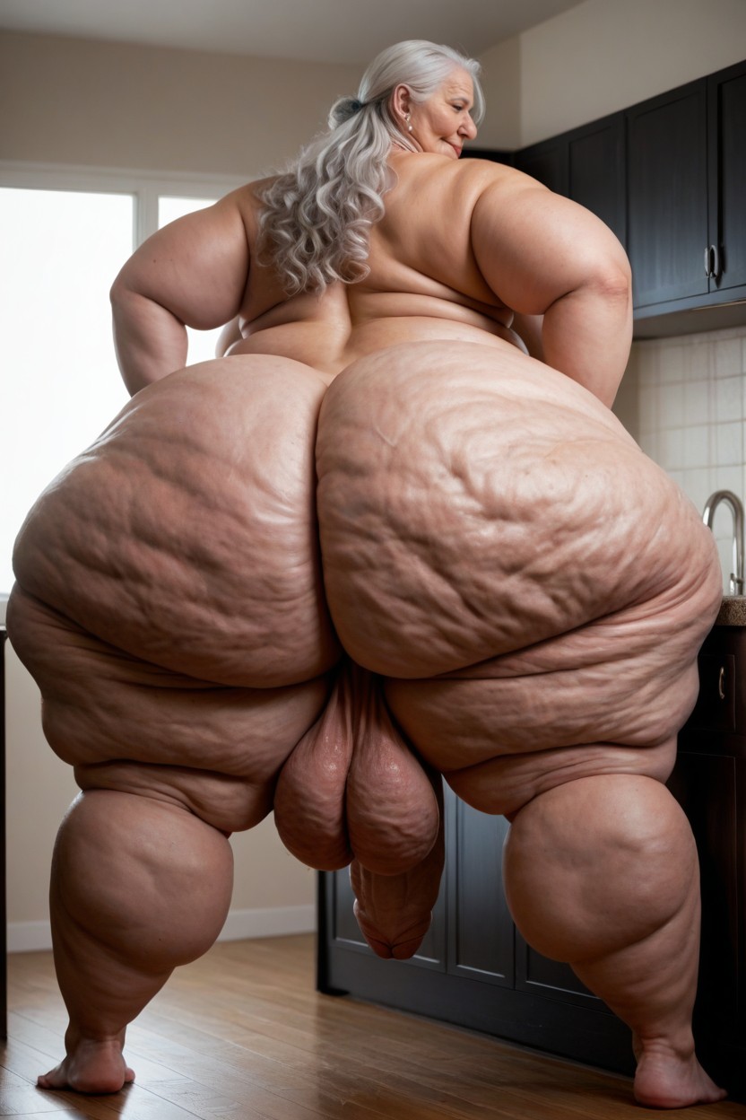 White Hair, Naked, Cellulite Legs AI Porn