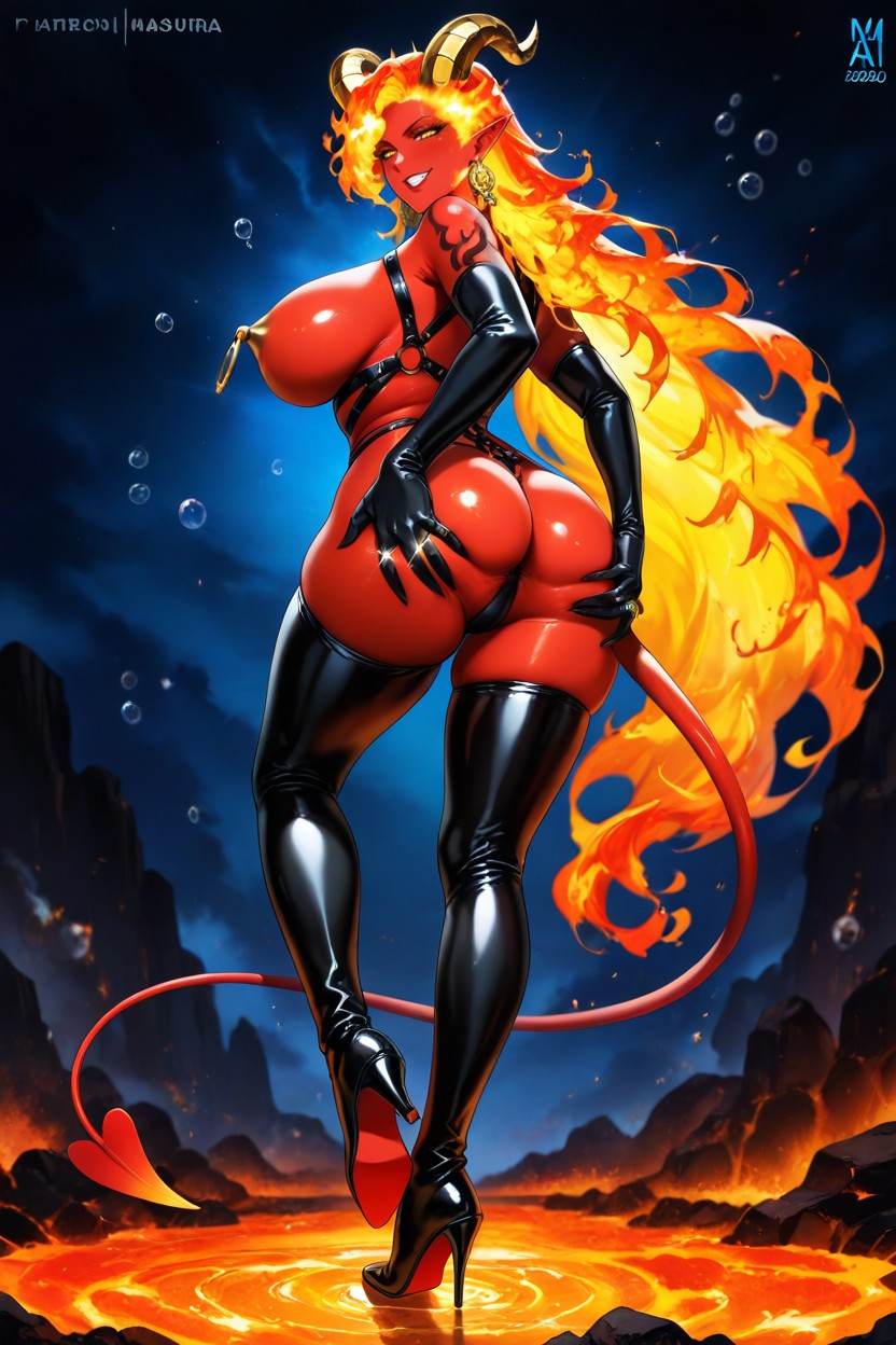 Golden Earrings Intense, Demon Tail, Golden Ring Nipple Piercings Hentai AI Porn