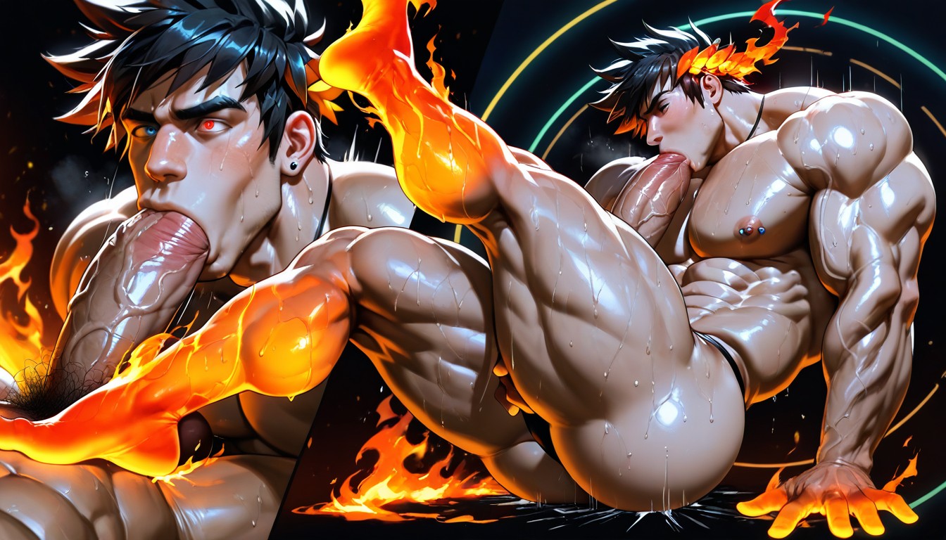 Deep Throat, Showing Off Cock, Mythological AI Gay Porn