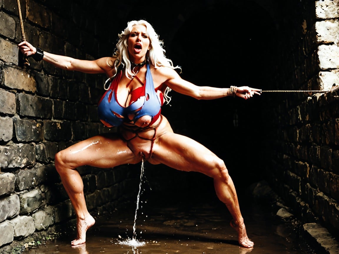 Rope Tied Tits, Muddy Filthy Feet, Blonde Long Weary Hair AI Porn