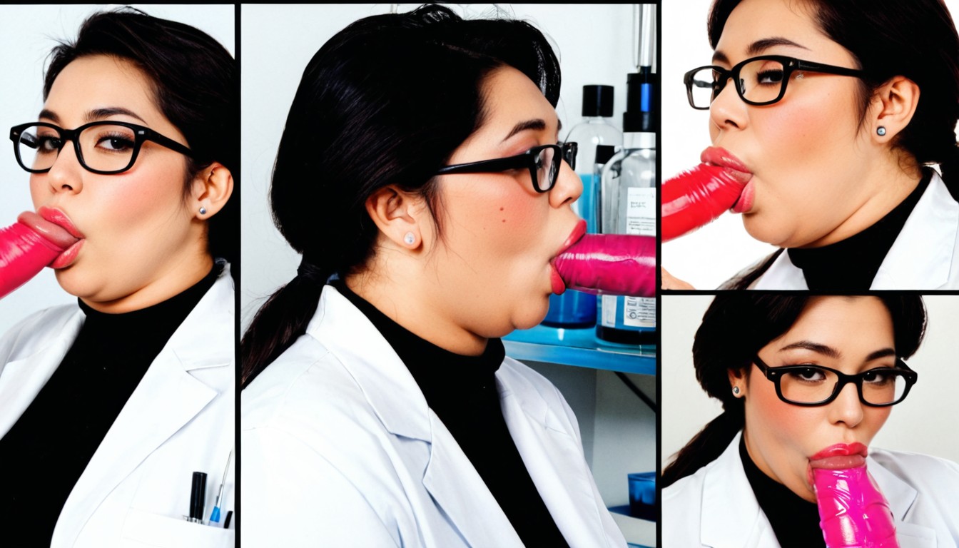 Japanese Woman, Passionate Sucking, Thick Black Framed Glasses BBW AI Porn