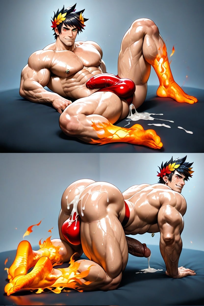 Dick Shaped Bulge, God, Wearing Red And Orange Laurel Crown AI Gay Porn
