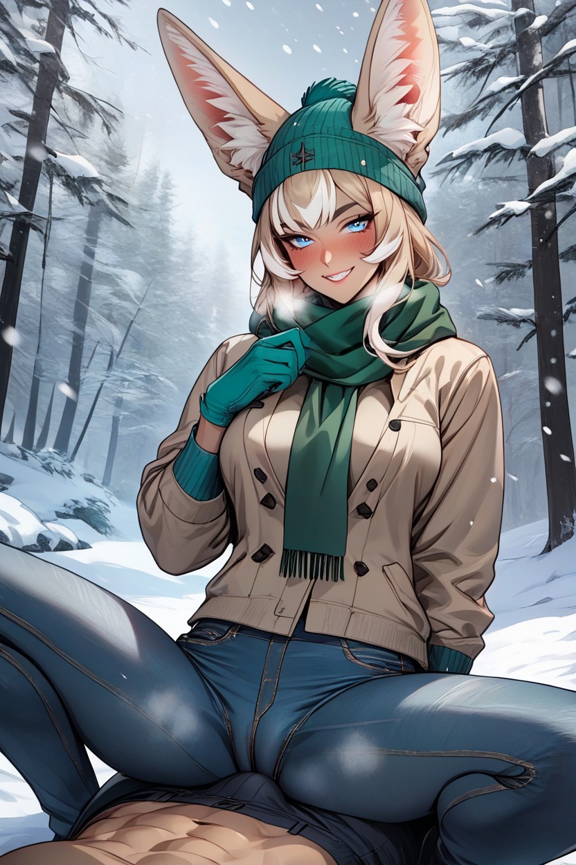Medium Ass, Flustered, Green Winter Gloves Hentai AI Porn