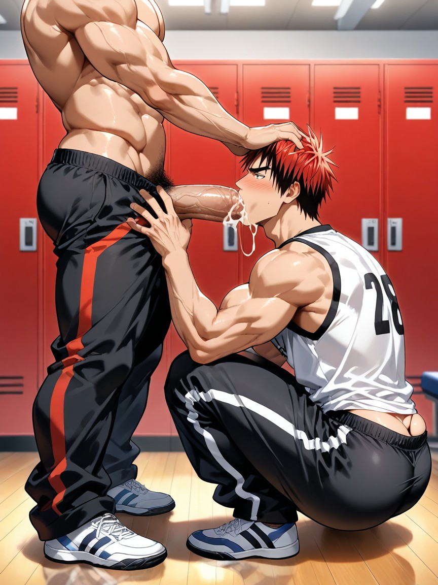 Black Sweatpants, Kneeling, Cum Leaking From The Mouth ゲイAIポルノ