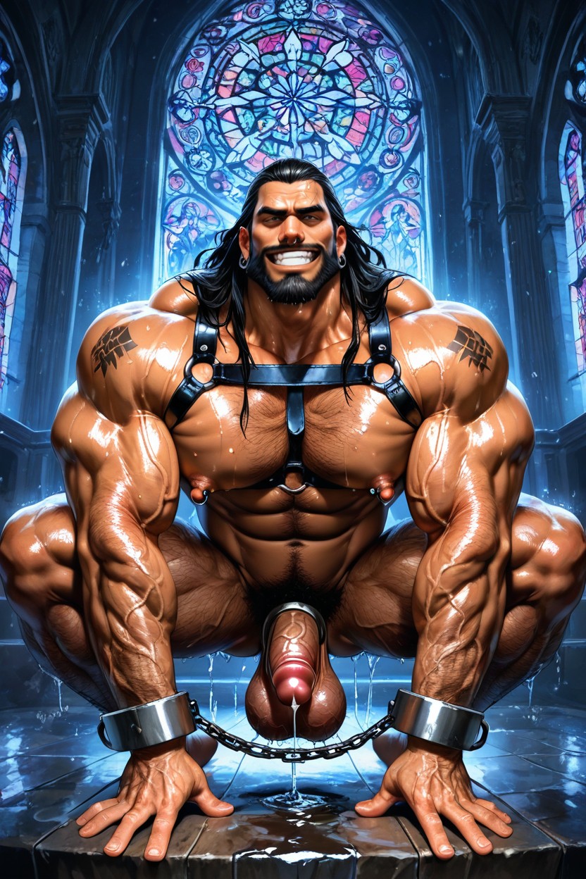 Big Earrings, On Tiptoes, Hyper Muscular Body ゲイAIポルノ