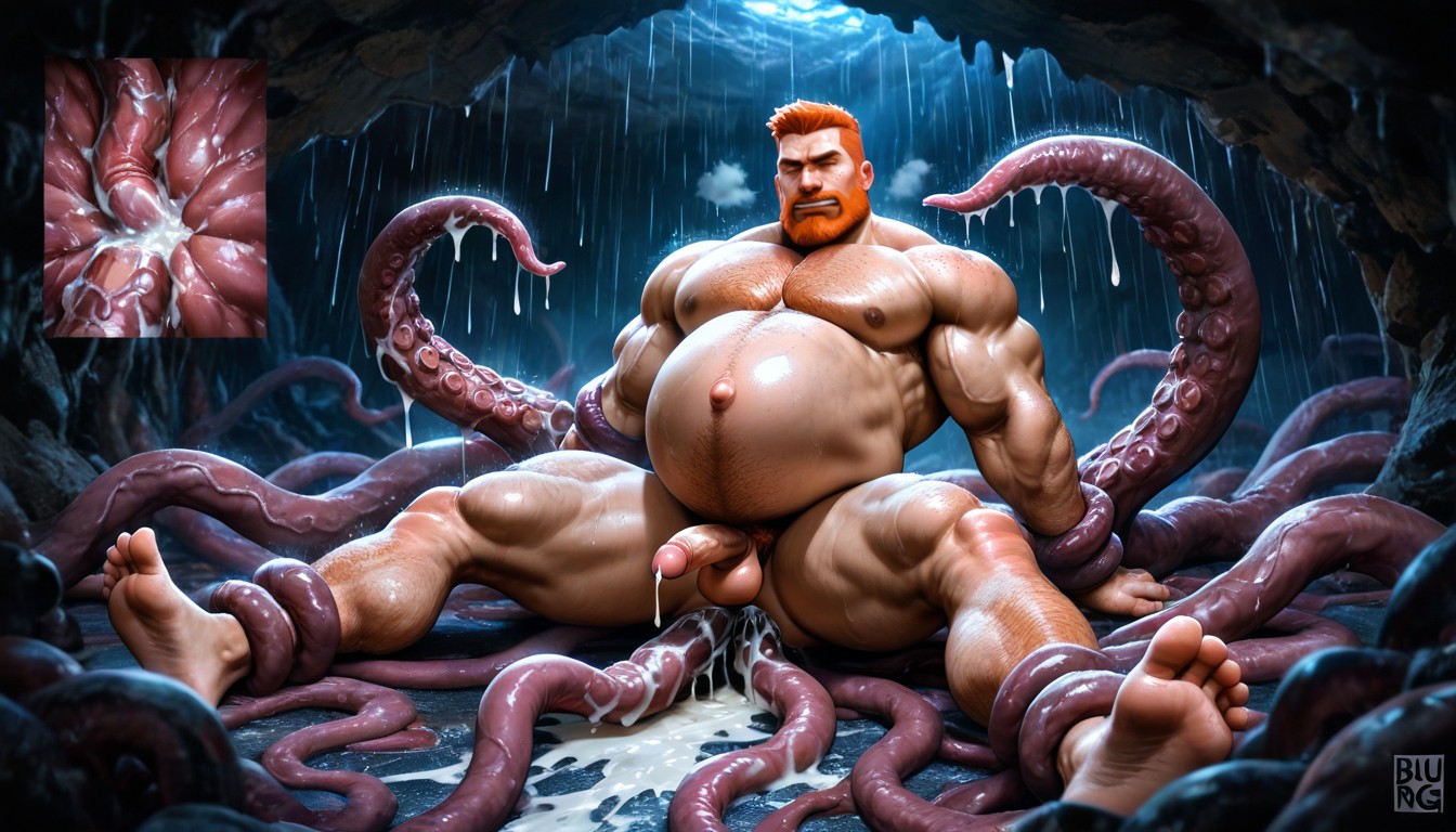 Bulky Muscle, Cave, Giant Tentacles Bigger Than Man AI Gay Porn