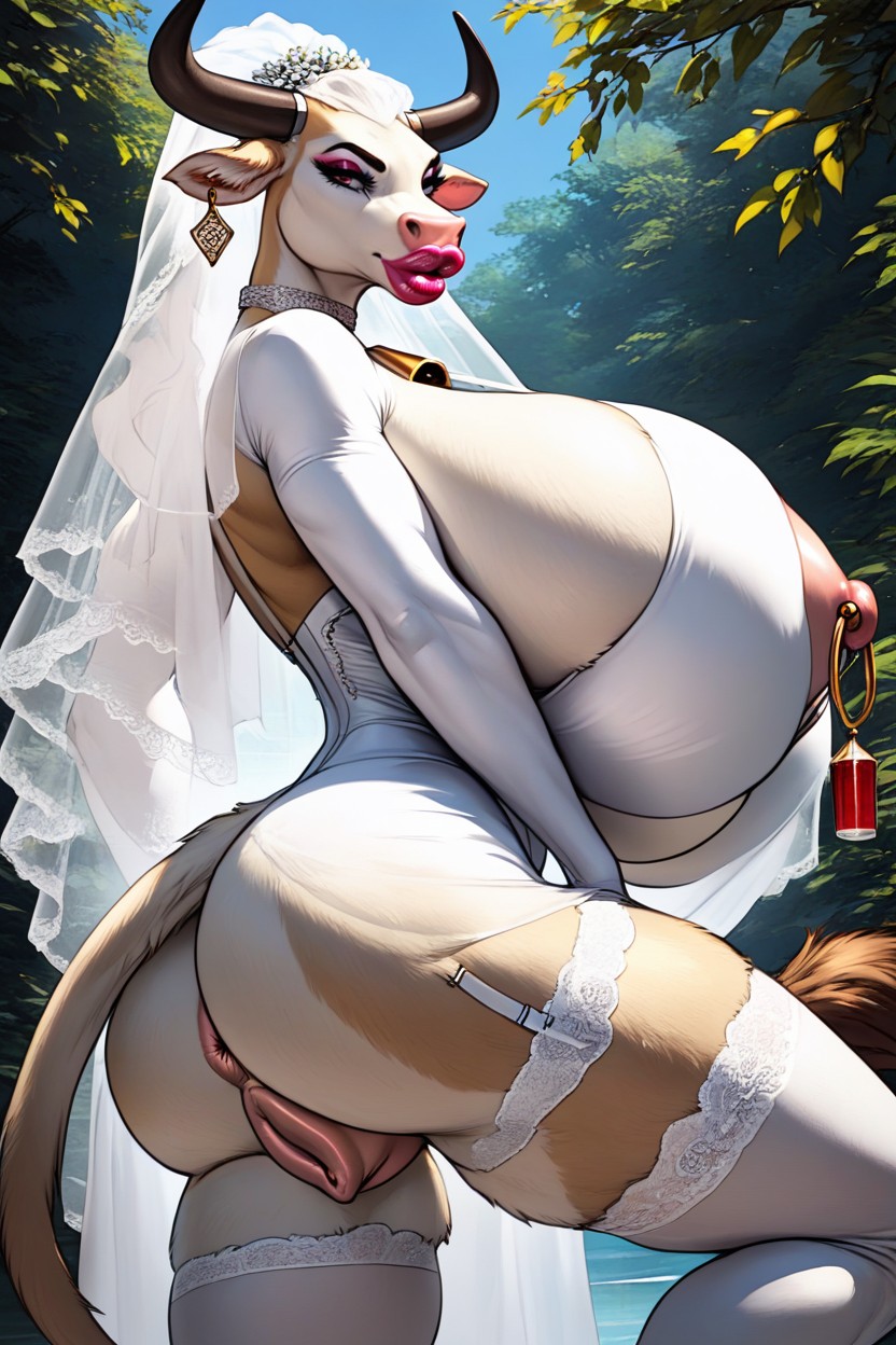 Cow, Bovine, Wedding Dress Furry AI Porn