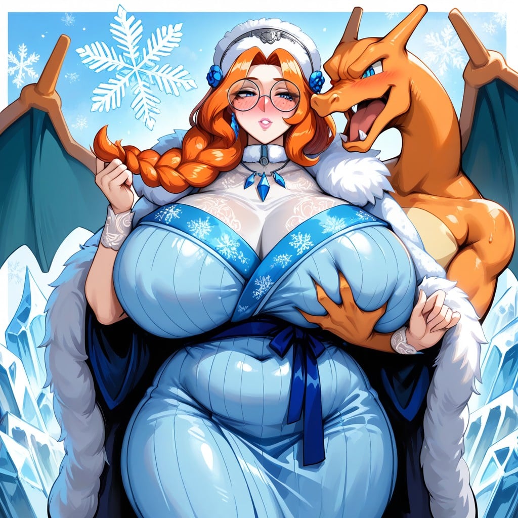 Charizard Pokemon, Long Ginger Braid, Ice Palace Background AI Gay Porn